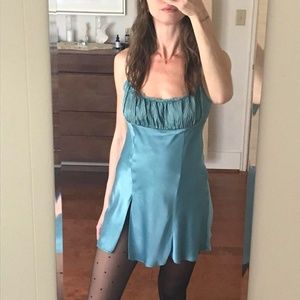 vintage 90s VICTORIA’S SECRET electric blue silk milkmaid mini slip dress